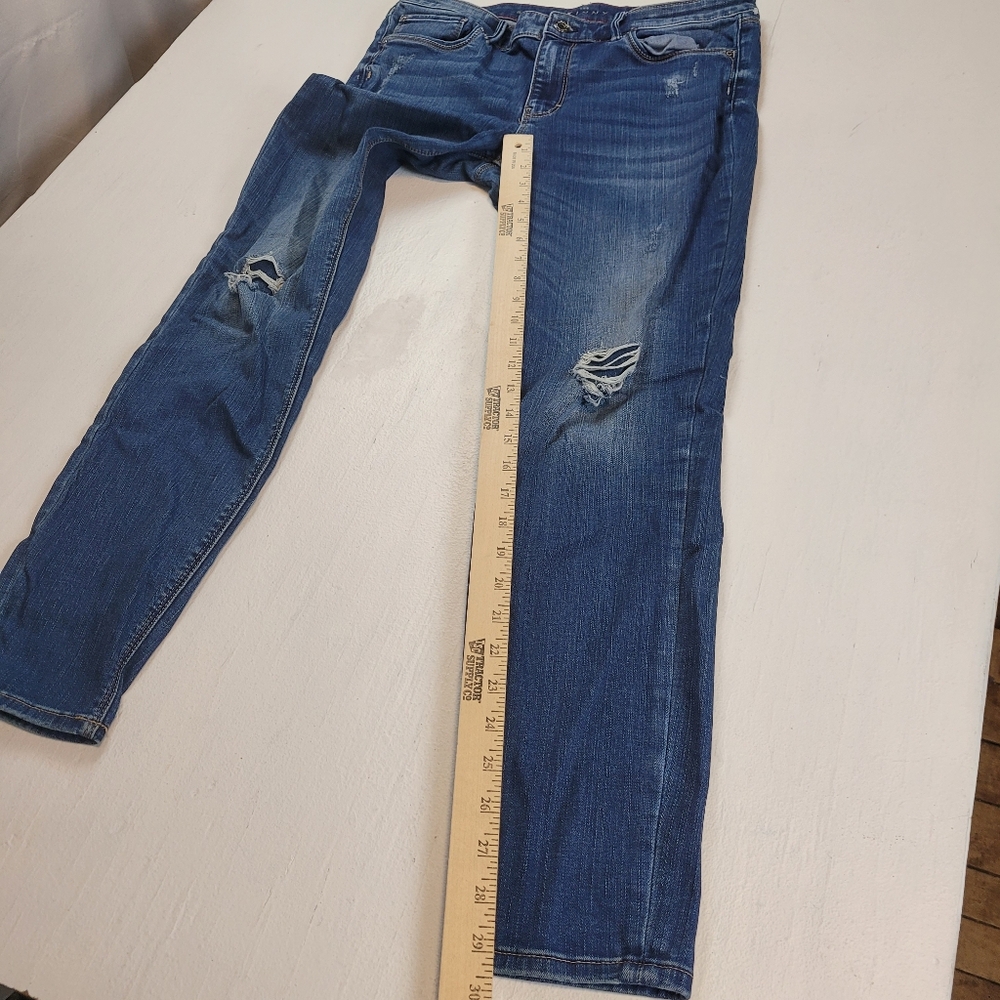 White House Black Market Dark Denim Distressed Skinny Jeans - Picture 3 of 9